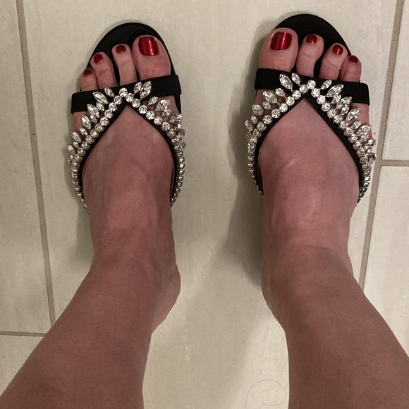 Aquazzura black satin sandals with crystals. Size 39.5. Auth. - Picture 7 of 8